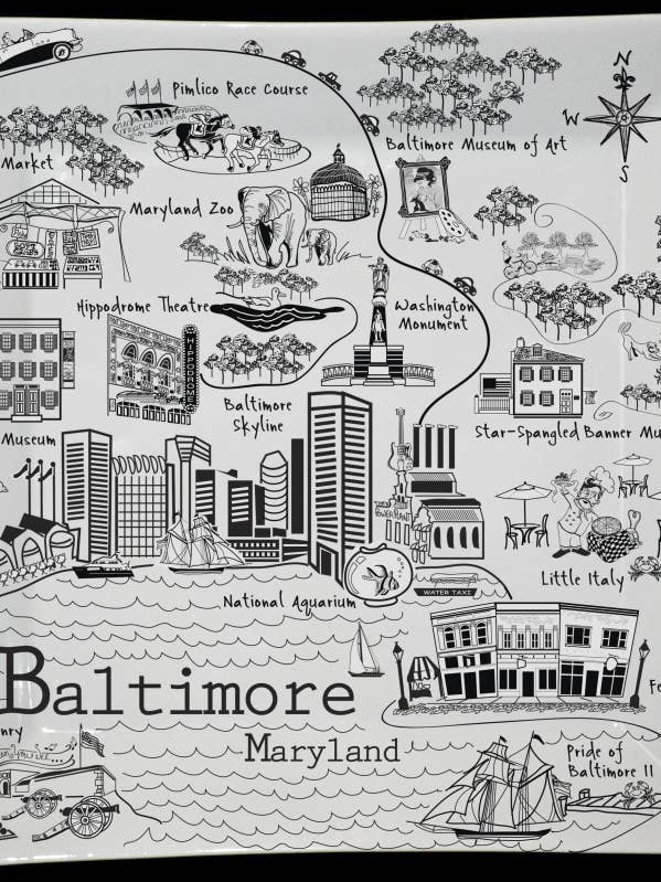 Baltimore B&W Map Large Square Platter for wholesale by The Dish