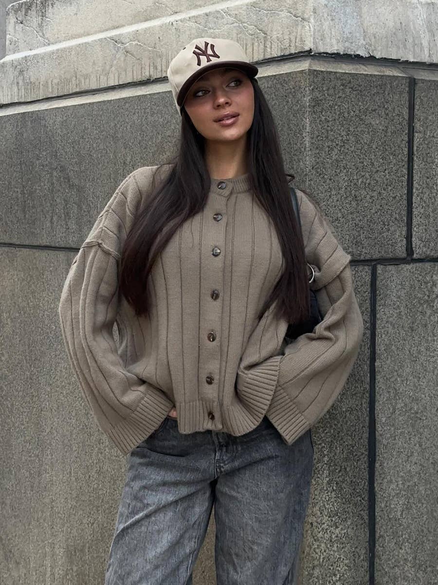 Hope & Sunshine – Engroshandel Cardigan - Dame – Ribbet cardigan med rund hals5