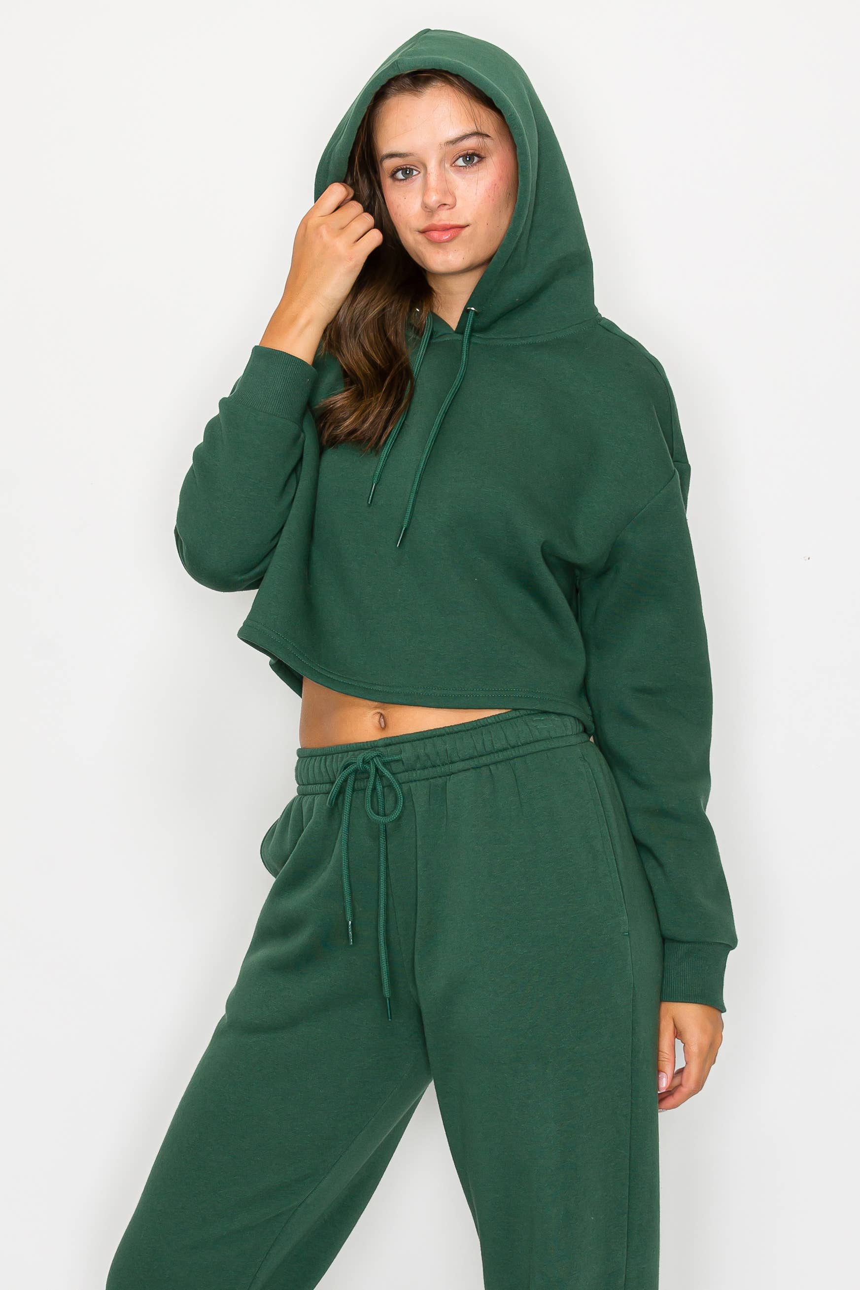 Color 5 - Wholesale Hoodie - Women's - Solid color fleece lined crop pull over hoodie jacket 14