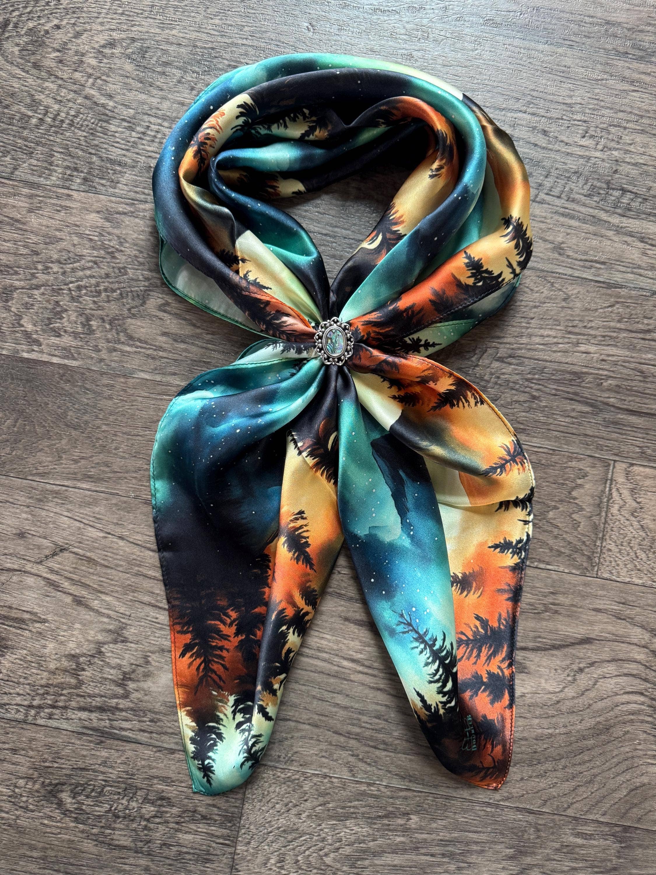 Double B Wild Rags - Wholesale Scarf - Women's - 100% Silk Wild Rag Aurora Borealis Northern Lights in the Mountains by Double B Wild Rags4