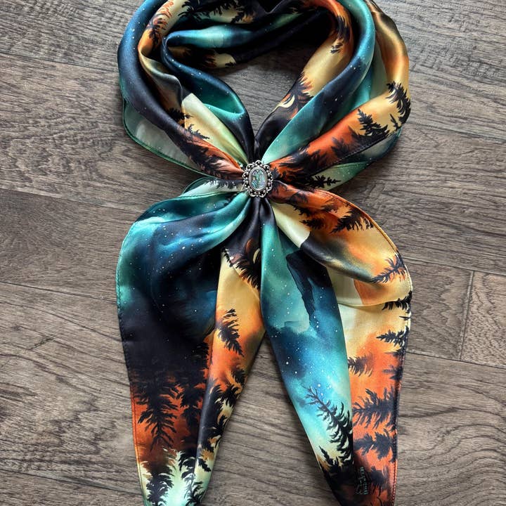 Double B Wild Rags - Wholesale Scarf - Women's - 100% Silk Wild Rag Aurora Borealis Northern Lights in the Mountains by Double B Wild Rags4