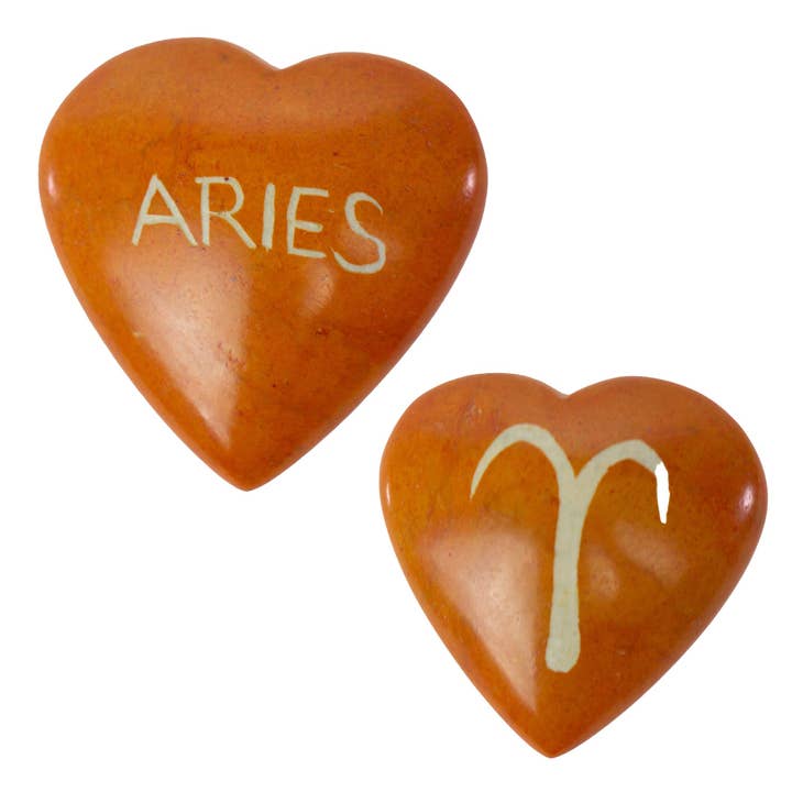 Global Crafts - Wholesale Decorative Tabletop Object - Display Set of Zodiac Soapstone Hearts, 12 Zodiacs plus Display Bowl