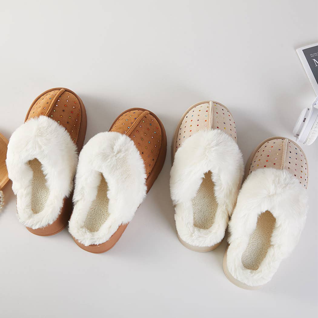 Fashion City - Wholesale Slippers - Women's - Sparkle Gemstone Faux Fur Lined Indoor Slippers3
