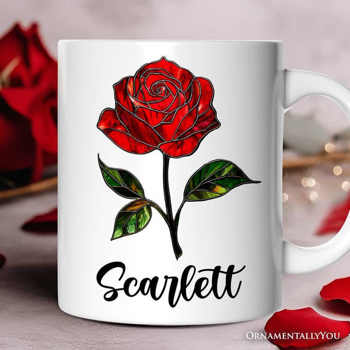OrnamentallyYou - Wholesale Coffee Mug - Rose Stained Glass Mug, Love Blooms Like a Rose