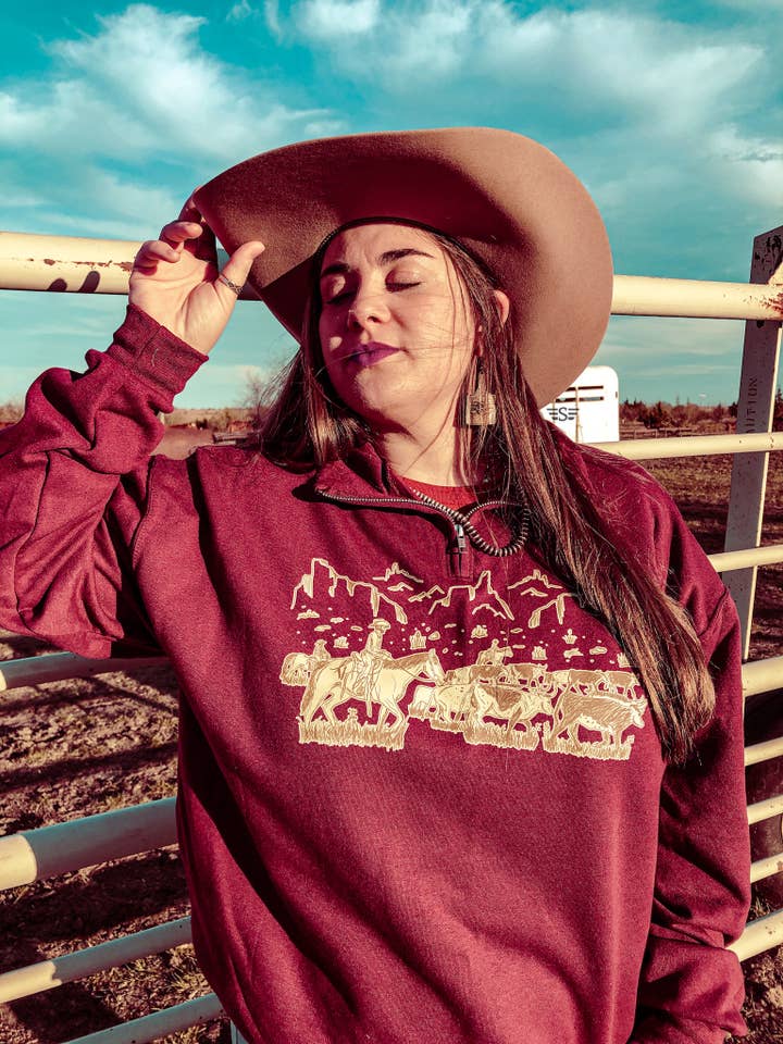 Flying S Company - Wholesale Graphic sweatshirt – Women’s - Cattle Drive Quarter Zip1