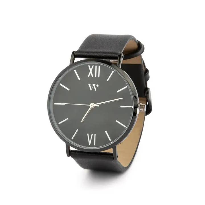 Weddingstar Inc. - Vendita all'ingrosso Orologio da polso - Unisex - Orologio da polso nero con cinturino in vera pelle - Sans Serif2