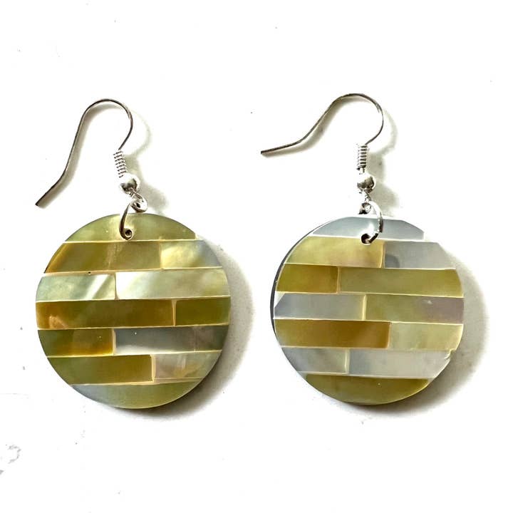Mother of pearl shell earrings mosaic cream mop for wholesale by Erik & Mike