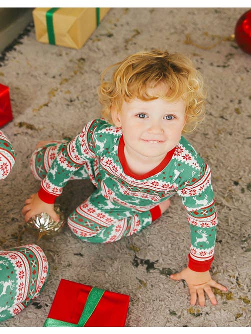 Multi Colored Noel Green Red Family Men Christmas Long Sleeve PJs for wholesale on Faire