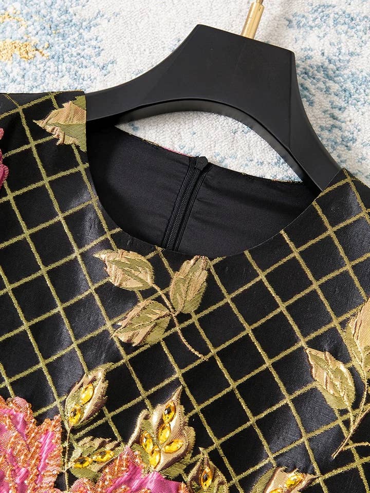 Black DR903Y Handmade Beaded Embossed Sleeveless Elegant Dress for wholesale on Faire2