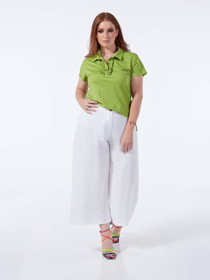 Maglia in viscosa con collo e rouche per la vendita all'ingrosso da parte di Oltretempo