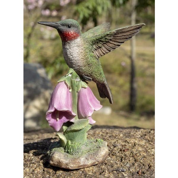 Hi-Line Gift Ltd. - Wholesale Outdoor Ornament/Decor - Hummingbird On Foxglove Statue