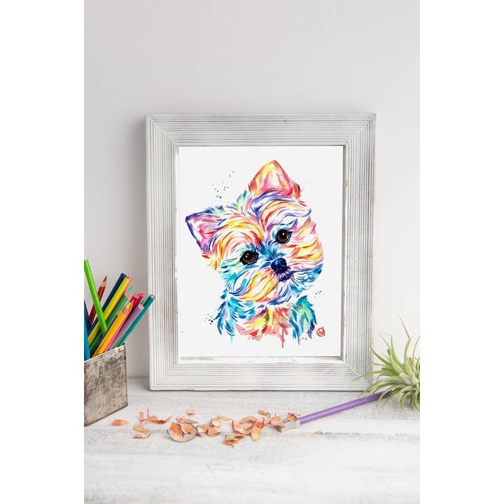 Whitehouse Art - Wholesale Art Print - Yorkie Watercolor Painting - Pet Art Cards, Pet Gift