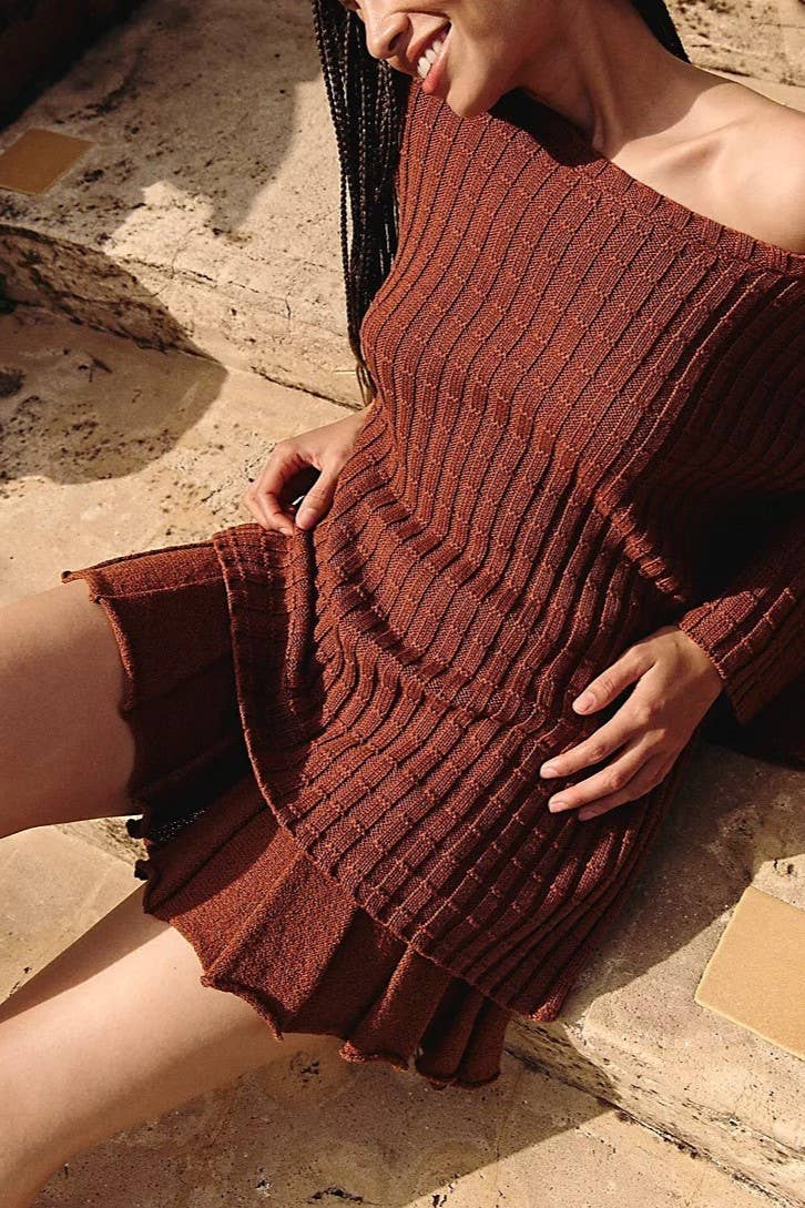 Rosa Clothing - Wholesale Top & Skirt Set - Women's - Waffle Knit Sweater Pleated Skirt Knit Set6