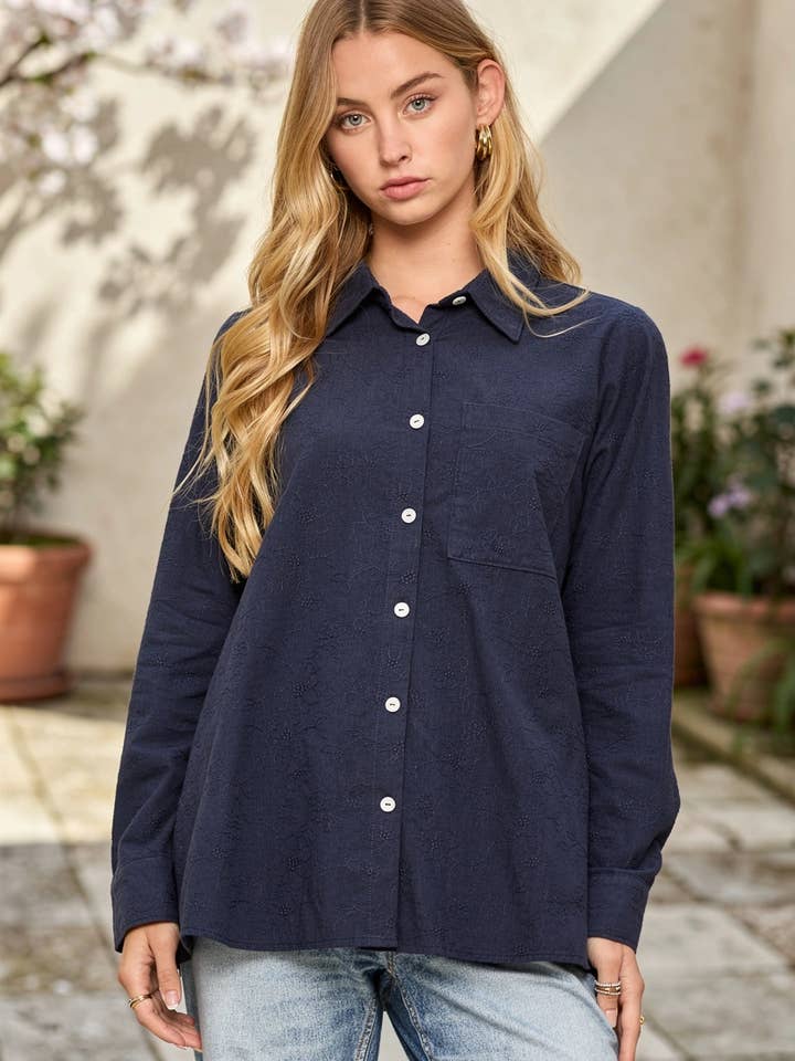 Embroidered Button-Up Blouse for wholesale by Dear Scarlett