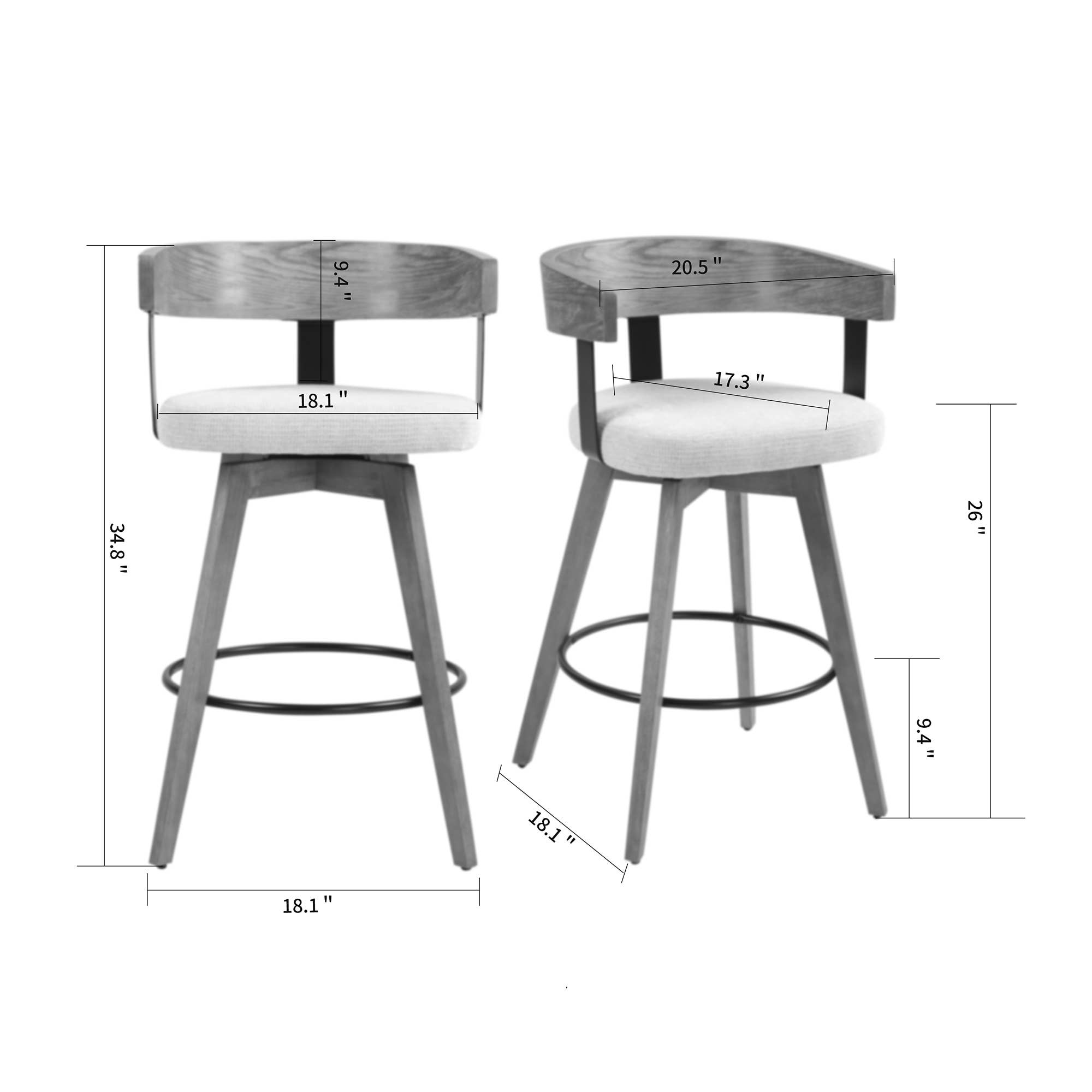 Glamour Home - Wholesale Stool - Beck Beige Linen Fabric Counter Stool with Natural Wood5