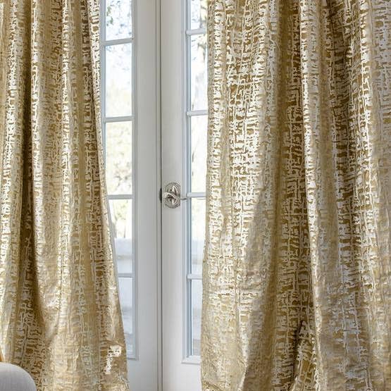 Jolie Drapery Panel Halm Sammet/Guldtryck/Uppsättning av 2 för wholesale av Lili Alessandra