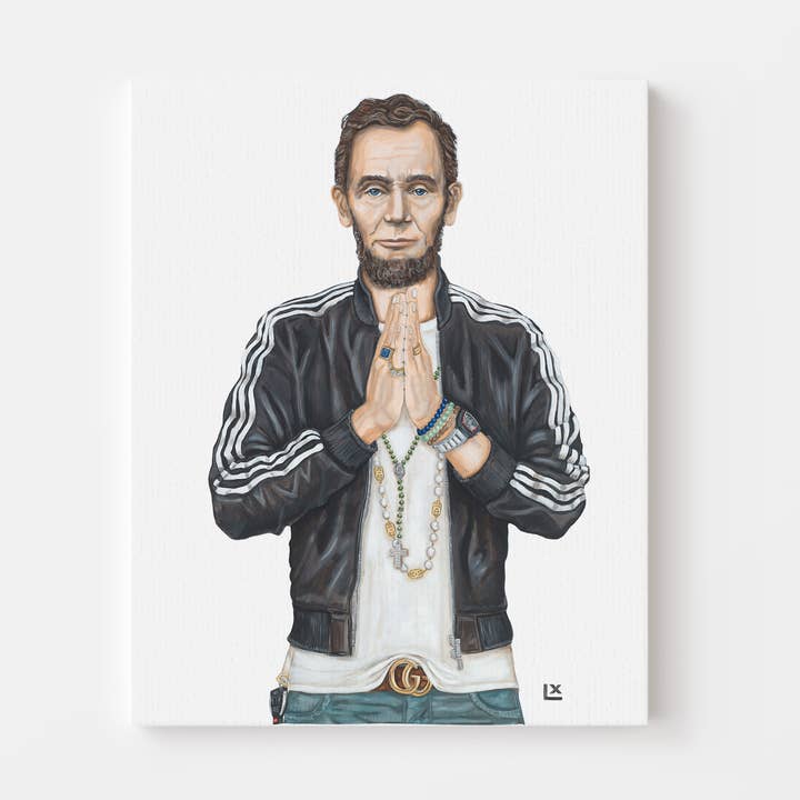 Prayer Hands Abe (Abraham Lincoln) Canvas Print for wholesale by LX Artworks