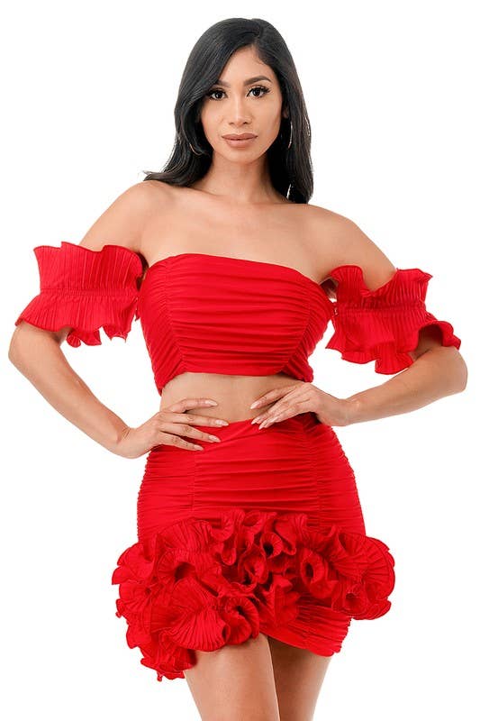 Namatt Design - Vente Ensemble haut et jupe - Femme - Haut court froncé avec manches détachées et jupe4