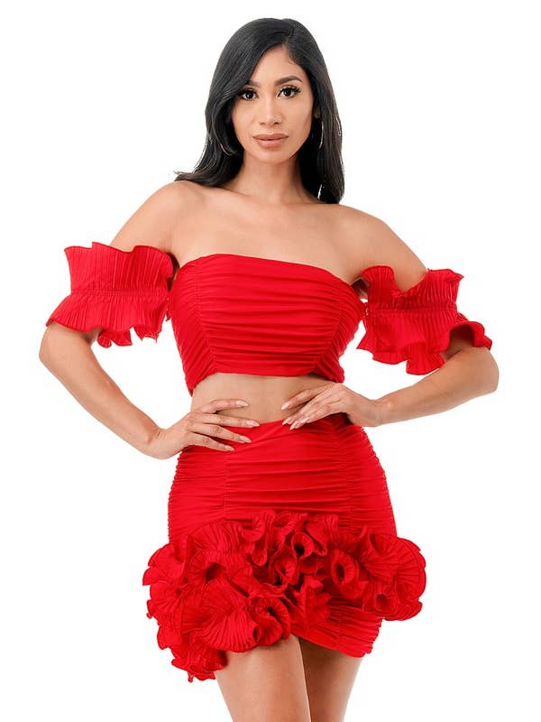 Namatt Design - Vente Ensemble haut et jupe - Femme - Haut court froncé avec manches détachées et jupe4