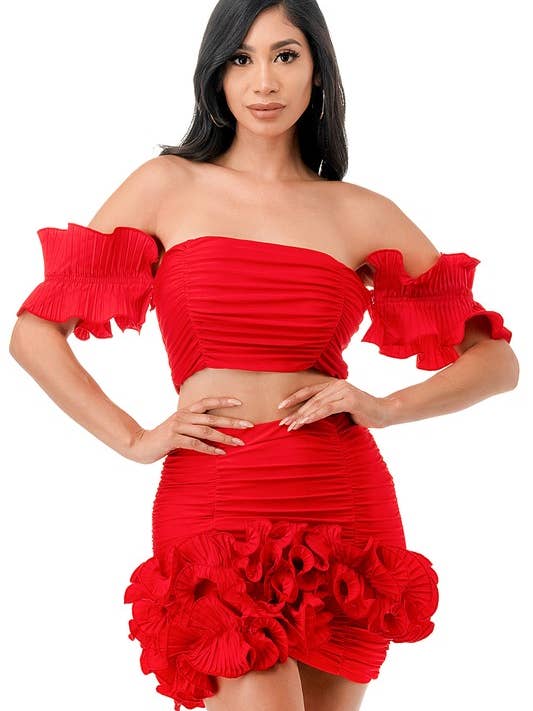 Plus Ruched Crop Top with Detached Sleeve & Skirt for wholesale by Namatt Design