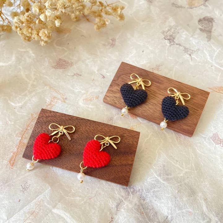 handmade microcrochet hearts earrings for wholesale by Crochet Whispers