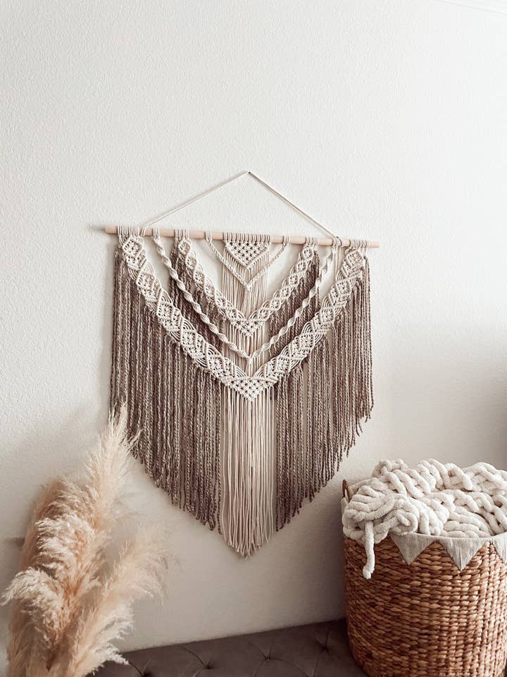 Modern Rustic Macrame Wall Hanging on Natural Branch for wholesale by Naorvi Macrame