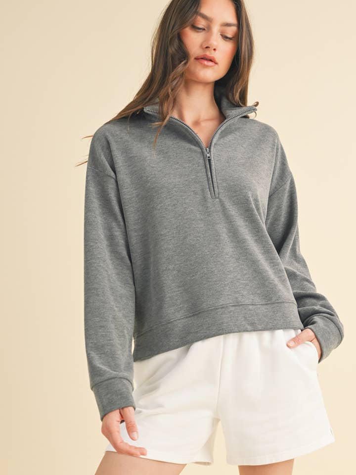 RELAXED CROP HALF-ZIP PULLOVER / WL24-9362 for wholesale by Wishlist Apparel