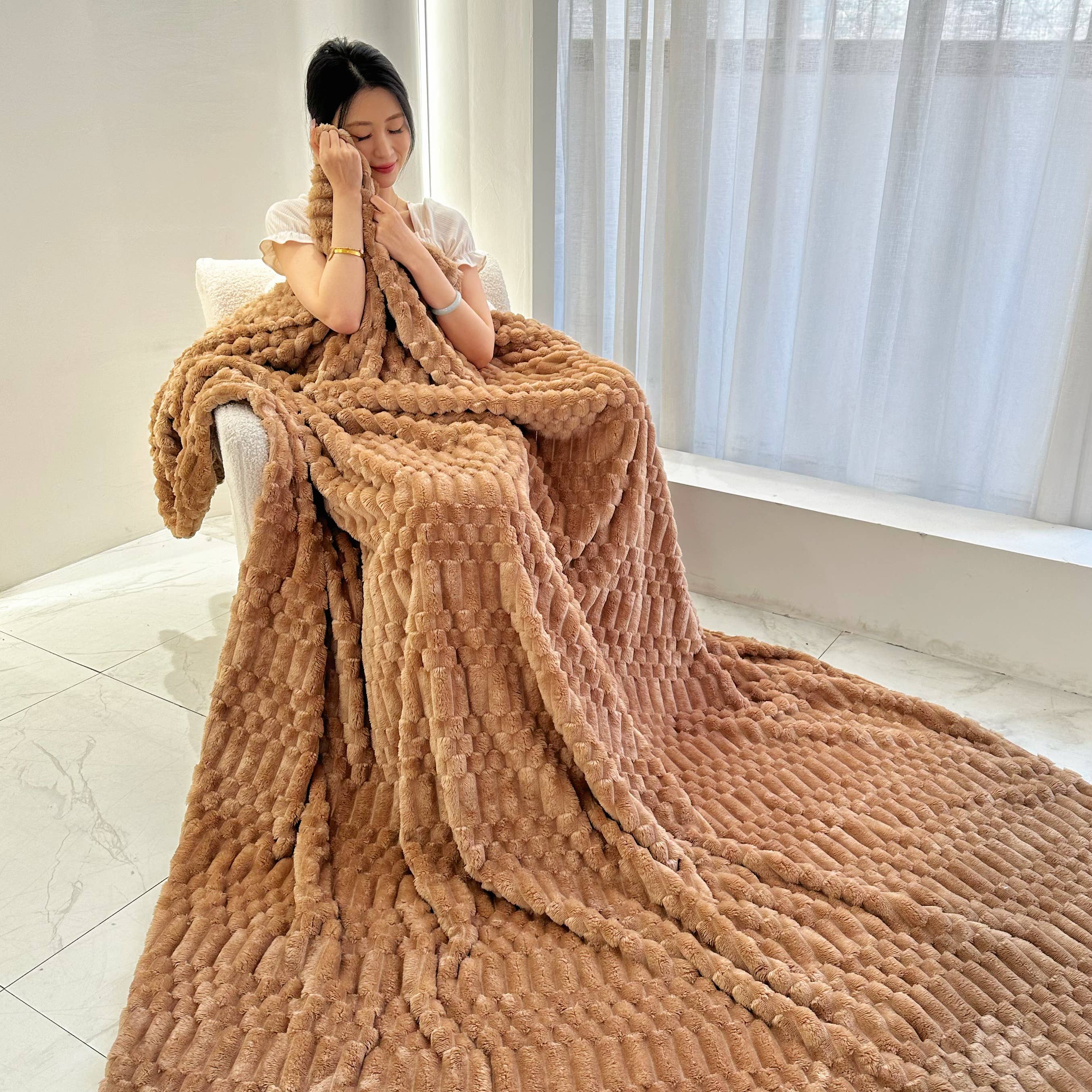 FLUFFERY - Wholesale Throw Blanket - Turtle Fleece Throw – Bubble-Texture Ultra Plush Blanket for Cozy Comfort7