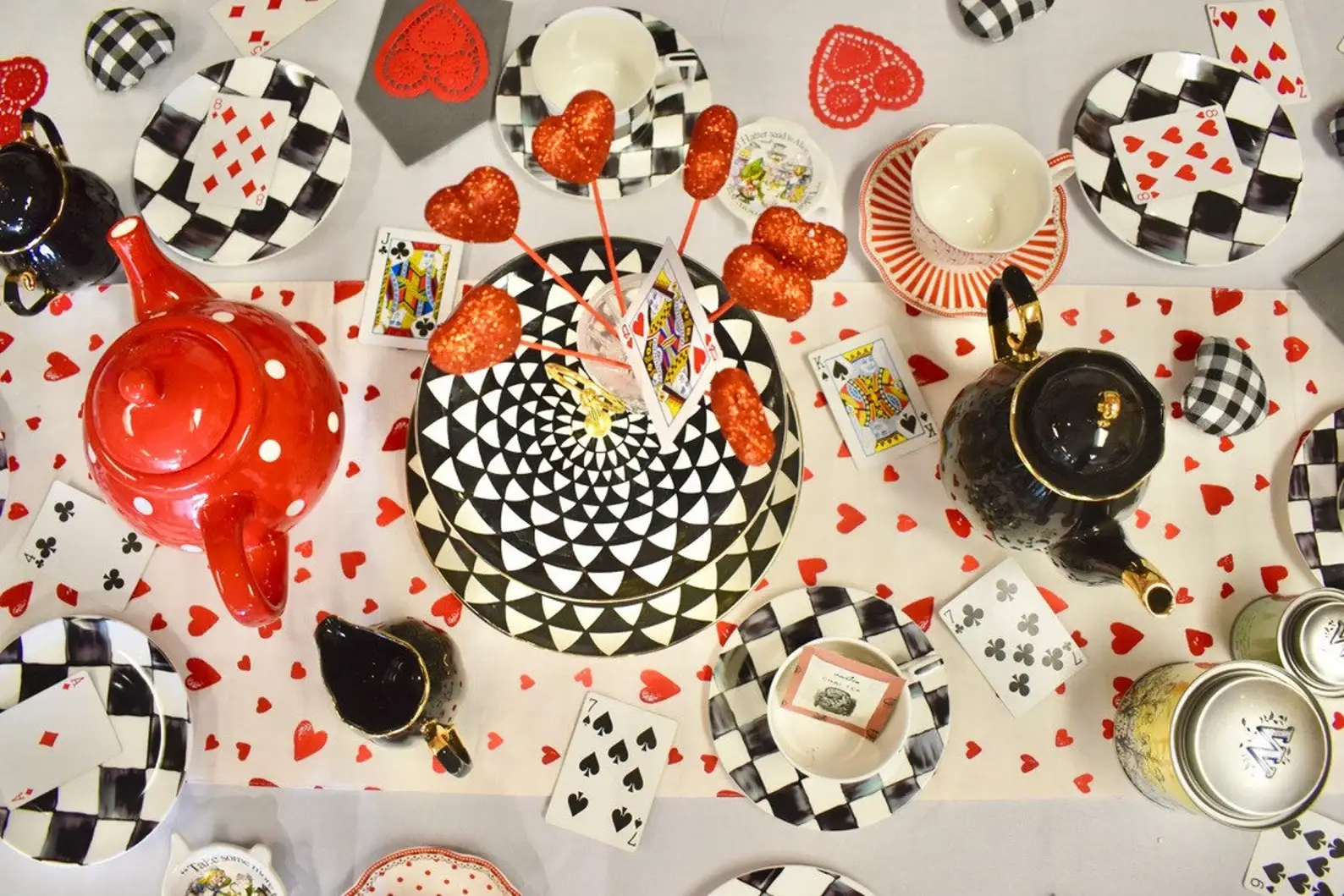 All Little Cute Things - Wholesale Coffee/Tea Cup - Mad Tea Party Black and White Checkered Cup and Saucer2