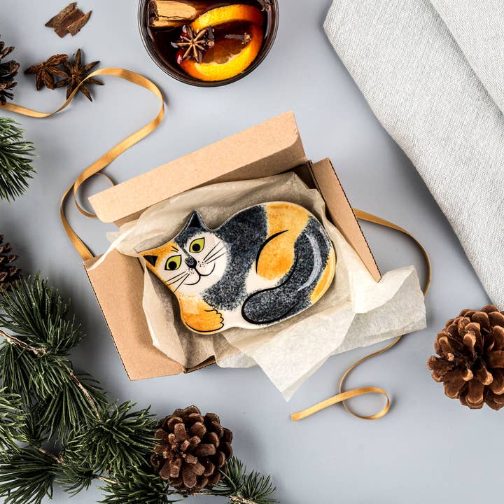 Hannah Turner Ltd – Großhandel Schmuckschalen – Handgefertigtes Keramik-Schildpatt-Katzen-Schmuckstück