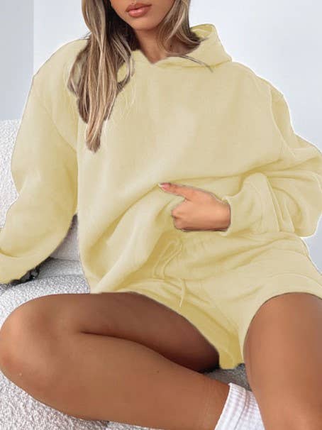 Rosa Clothing - Wholesale Lounge Set - Women's - basic loose hoodie & drawstring short 2 piece set33