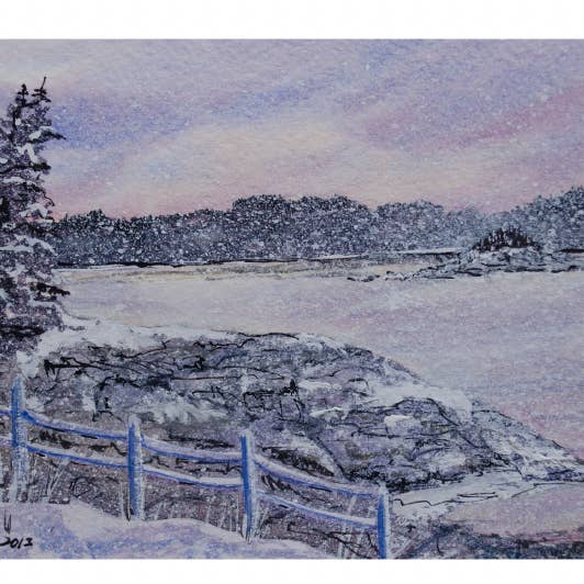 Carte de vœux pour Winter Brunswick, Maine, intérieur vierge #KC21C pour la vente par Kellie Chasse Fine Art