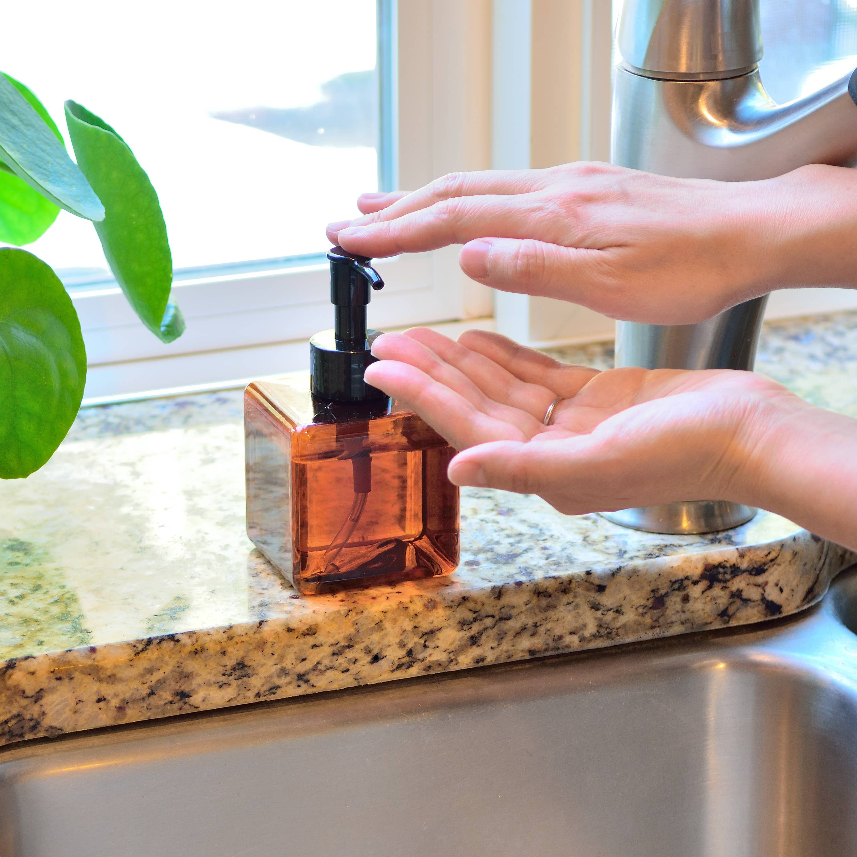 Youngever - Wholesale Soap Dispenser - Youngever 5 Pack 8OZ Plastic Square Pump Bottles - Amber2