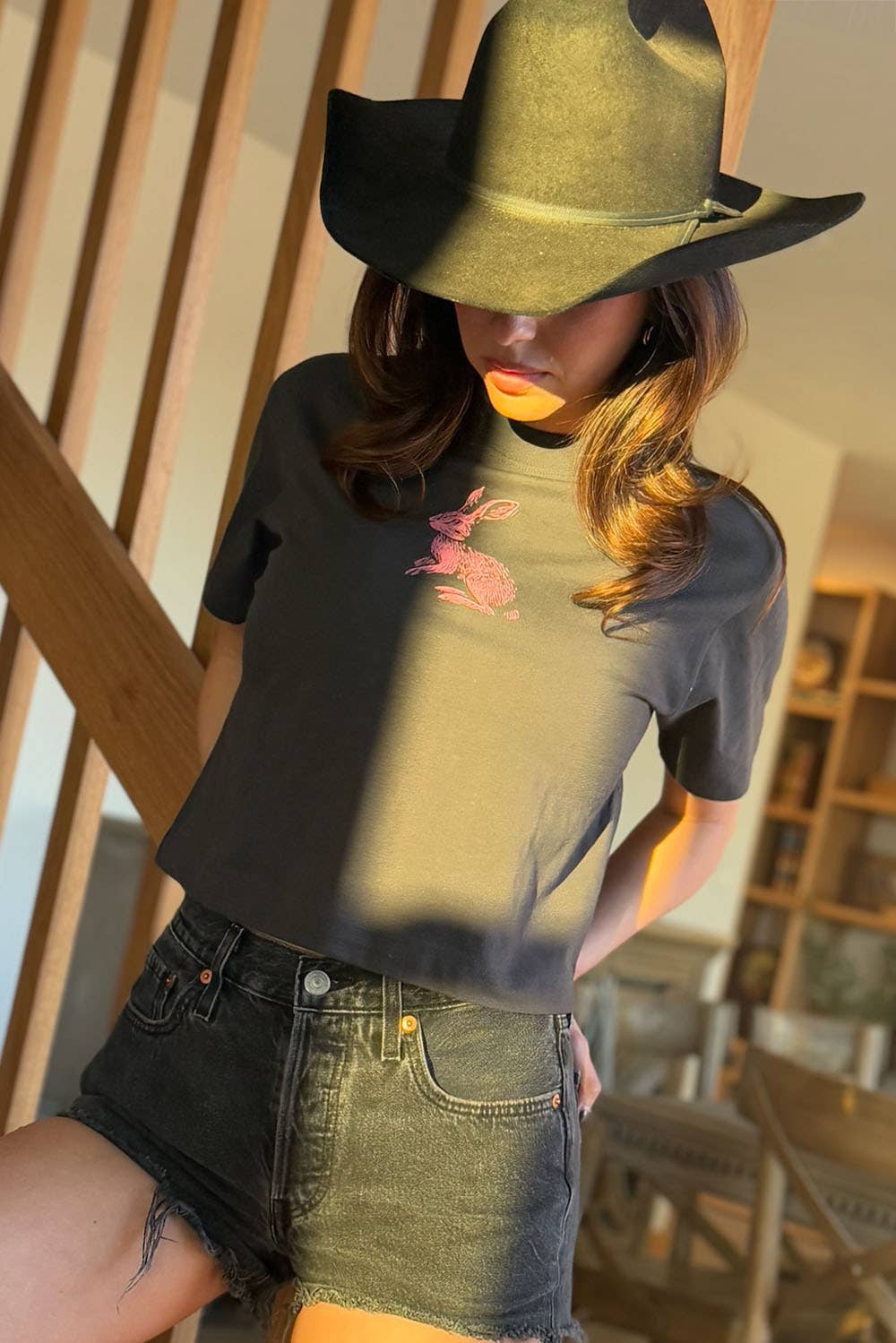 CHARCOAL Jack Rabbit Vintage-Wash Cropped Graphic Tee for wholesale on Faire0