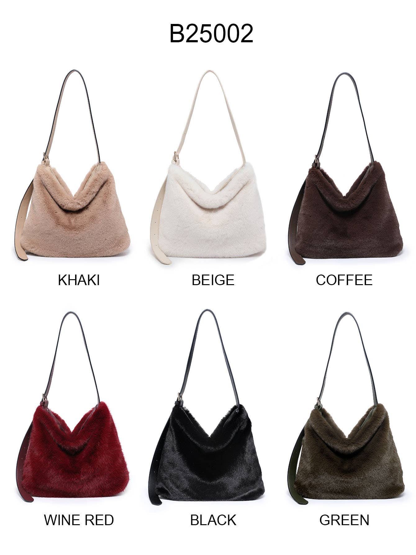 Papaya Fashion Ltd – wholesale Shoulder bag – women's – B25002-Faux Fur Top Zip Closure Shoulder Bag12