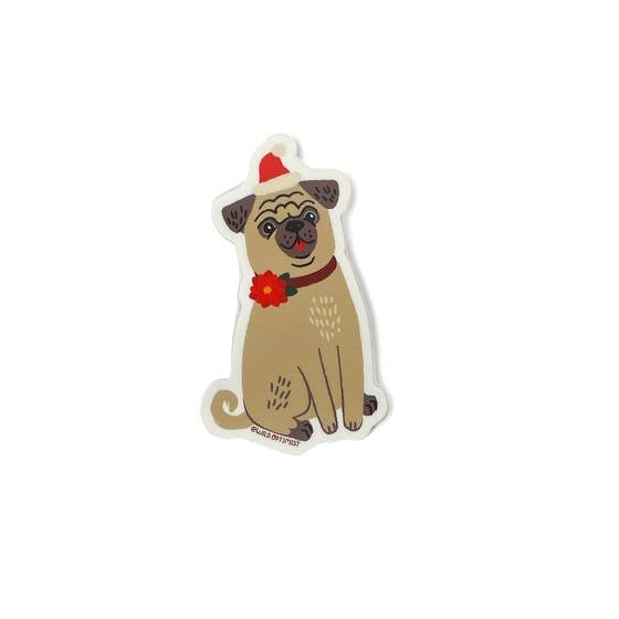 Autocollant de Noël Pug pour la vente par Wild Optimist