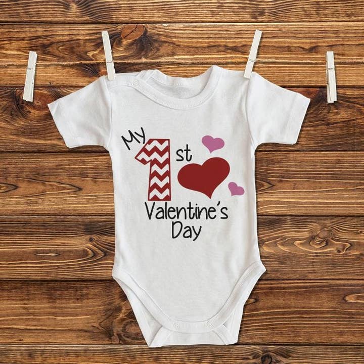 My First Valentine's Day Baby One Piece for wholesale by Potter's Printing