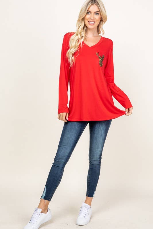 HEIMISH - Wholesale Tunic - Women's - ST1490-10 SEQUINS REINDEER PATCH CHRISTMAS9