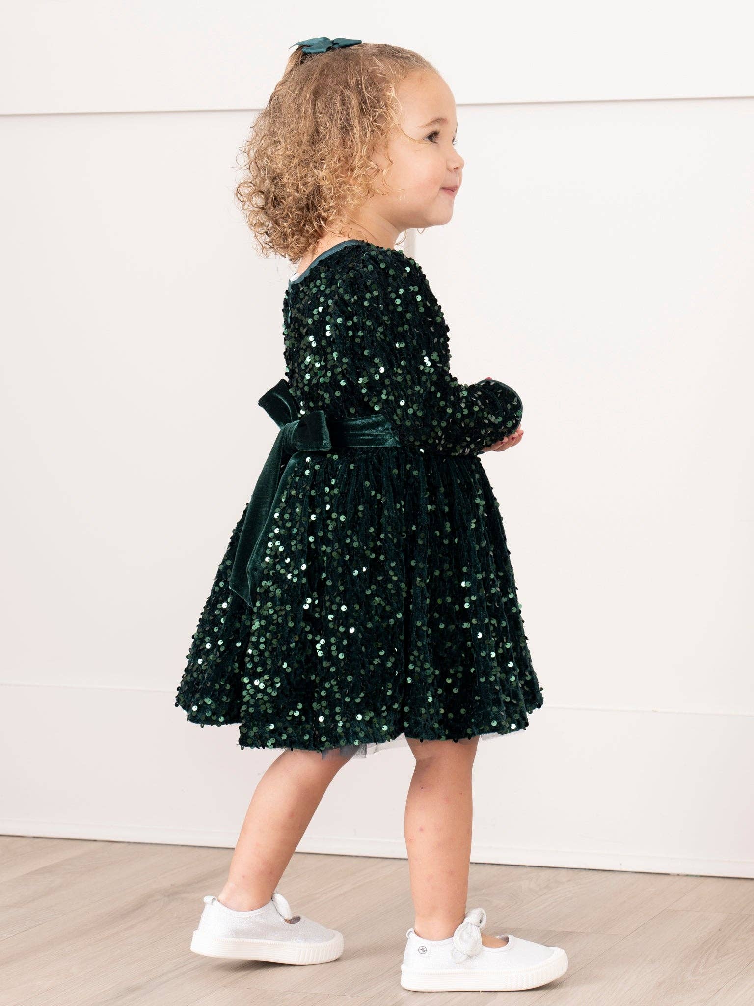 Marie Nicole Clothing - Wholesale Dress - Kids - Emerald Sparkle Sequin Dress3