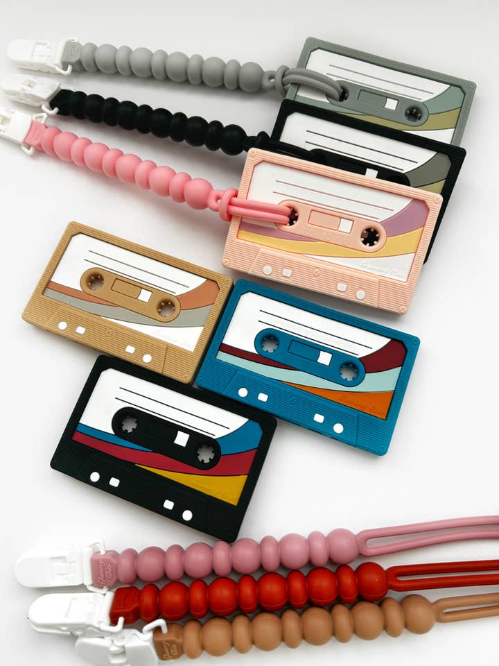 Cassette Mix Tape Silicone Teether Toy with a Clip for wholesale by Gummy Chic