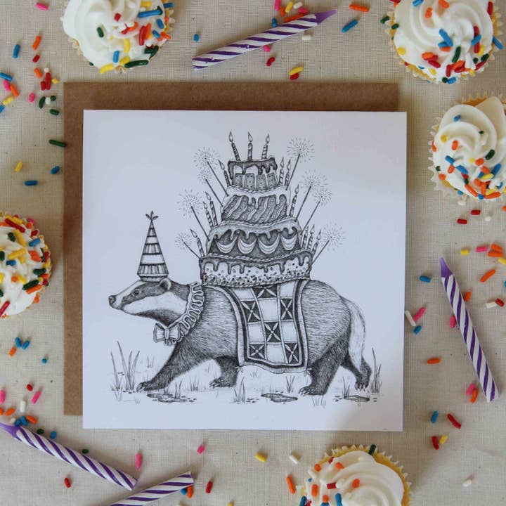Mackenzie Myrick Studio - Vendita all'ingrosso Biglietti di auguri - Birthday Badger | Biglietto di auguri1