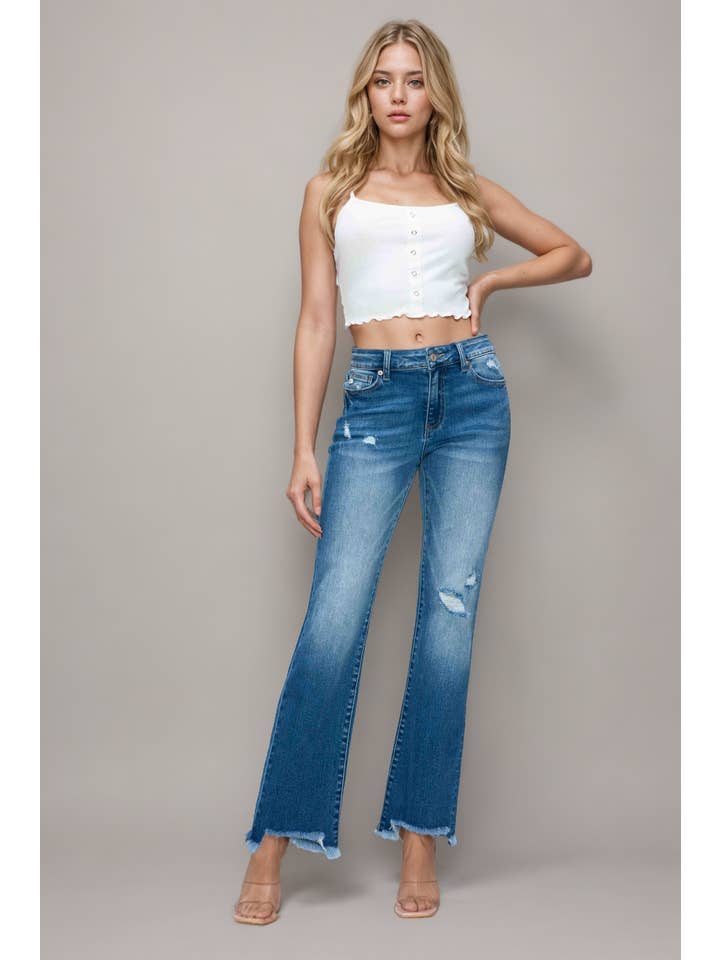 Azul médio JEANS DE PERNA DIREITA RELAXADA DE CINTURA MÉDIA #BT5001 para venda a revendedores na Faire2