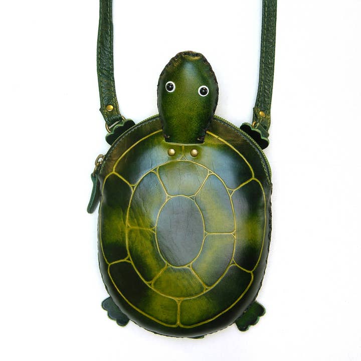e903 leather turtle pouch purse across body for wholesale by Sunflower Handmade leather inc