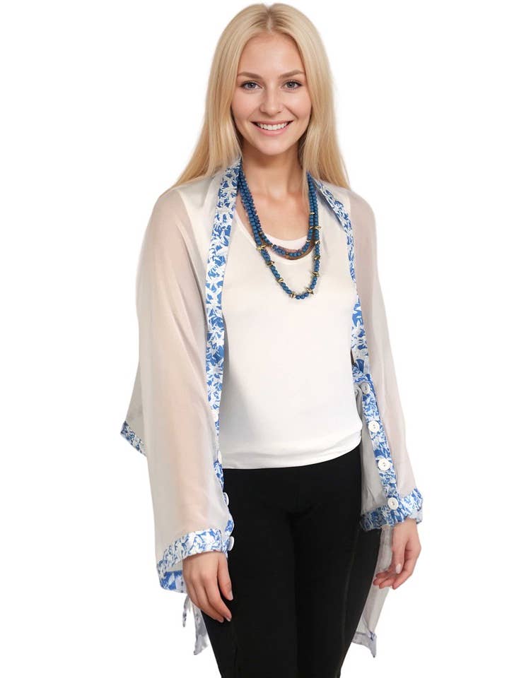 The Magic Scarf Company – wholesale Wrap – Women's – 1036 - Origami Trim Button Shawl/Shrug2