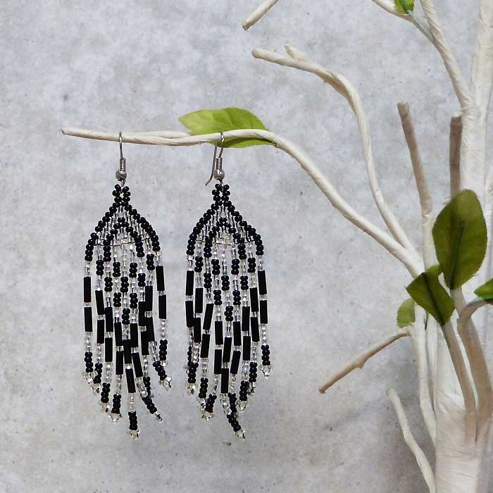 Pichincha - Vente Boucles d'oreilles à pampille - Boucles d'oreilles pendantes longues à franges en forme de petites graines1