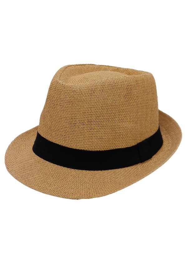 Cap Zone - Venta al por mayor Sombrero de paja - Mujer - Black Band Decor Open Weave Papel Peso Ligero Paja Fedora0