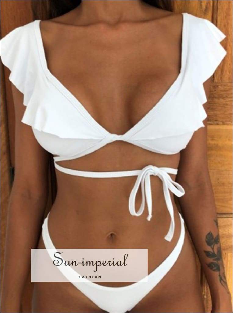 Sun Imperial – Biquíni - Mulher por atacado – Conjunto de biquíni boho vintage com estampa tribal e detalhe de babado11