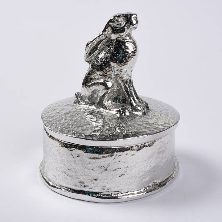 Moon Gazing Hare Trinket Box, English Pewter Gifts for wholesale by Glover & Smith