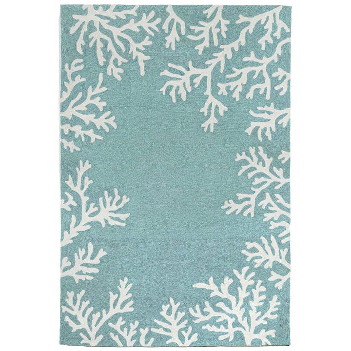 Aqua Capri Coral Border Indoor/Outdoor Rug for wholesale on Faire1