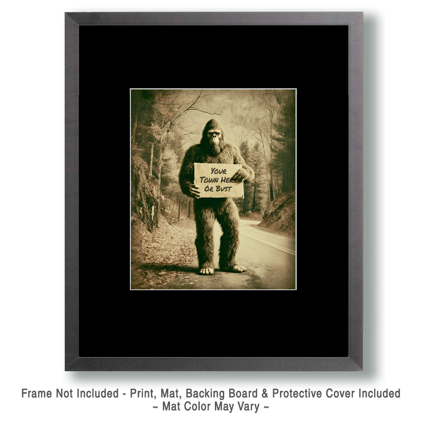 Mowbi - Wholesale Art Print - Custom Bigfoot Hitchhiking on Woodland Road Wall Art Print1